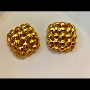 Vintage Gold Plated Open Weave Square Post Earrings
